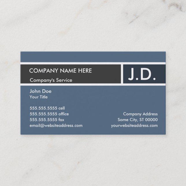 blue professional initials business card (Front)