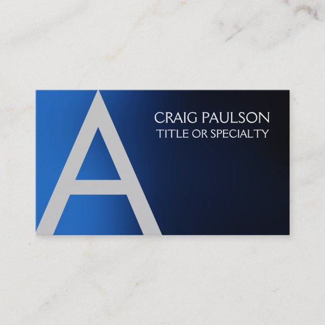 Blue Professional Monogram Business Card (Front)