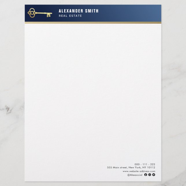 blue professional real estate realtor business custom letterhead (Front)