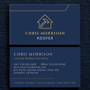 Blue Professional Roofing Roofer Construction Business Card