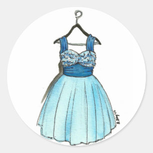 Blue Prom Dress Vintage Retro Fashion Fashionista Classic Round Sticker