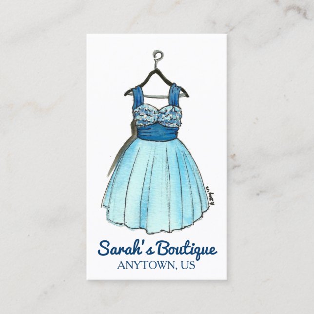 Blue Prom Party Dress Shop Fashion Boutique Style Business Card (Front)