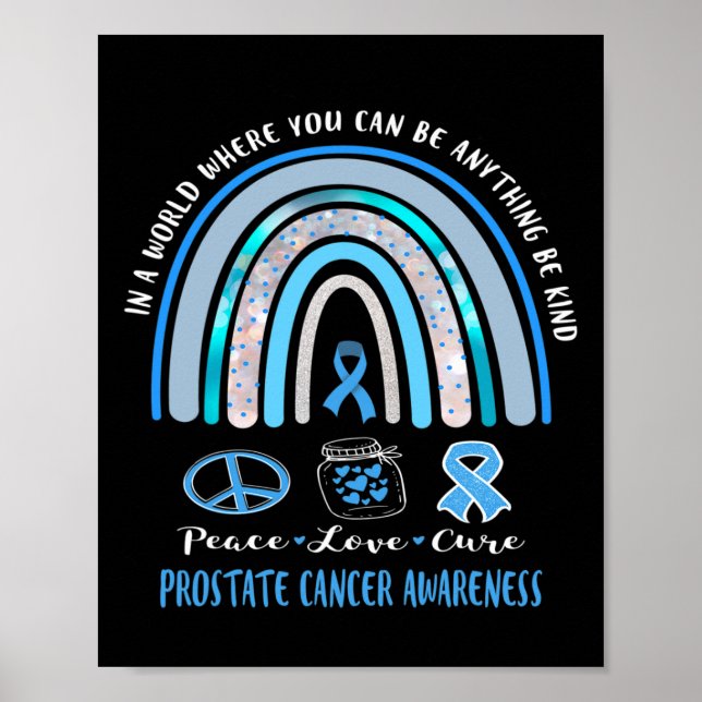 Blue Prostate Cancer Peace Love Cure Sign Tee In T (Front)