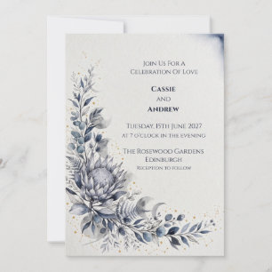 Blue Protea Botanical Wedding Invitation