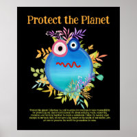 BLUE PROTECT THE PLANET SAVE EARTH Cute Art Poster