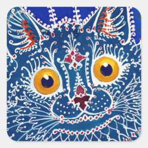 Blue Psychedelic Cat Art by Louis Wain Square Sticker