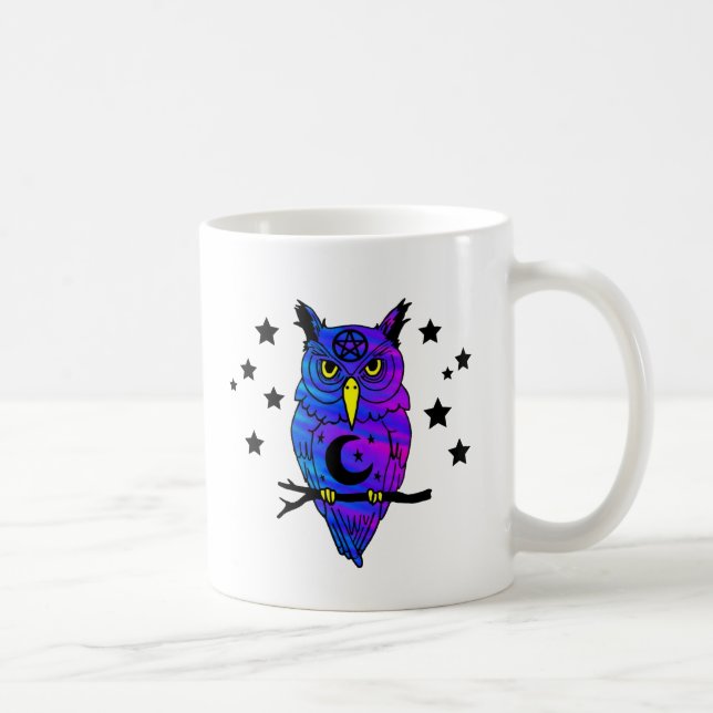 Blue Psychedelic Pagan Owl Coffee Mug (Right)