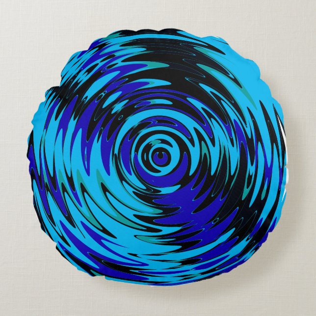 Blue Psychedelic Pouf Swirl Pattern Throw Pillow (Front)