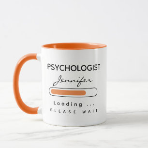 Blue PSYCHOLOGIST [Name] Loading Orange & White Mug