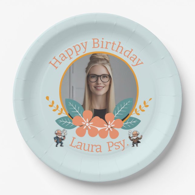 Blue Psychology Editable Photo Frame Dual Freud Ca Paper Plate (Front)