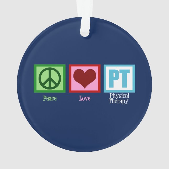 Blue PT Peace Love Physical Therapy Christmas Ornament (Back)