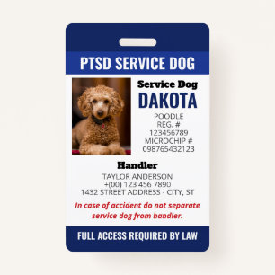 Blue PTSD Service Dog Logo QR Code Photo ID ID Badge