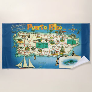 Blue Puerto Rico Greetings Beach Towel