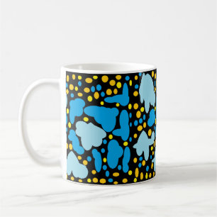 BLUE PUFFS LIGHT AND MID BLUE WITH LEMON SPOTS COFFEE MUG