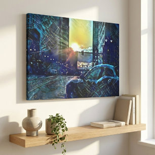 Blue Pulse Detroit Sunset – Electric City Vibes Canvas Print