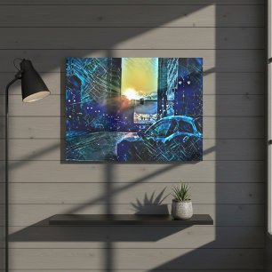 Blue Pulse Detroit Sunset – Electric City Vibes Canvas Print