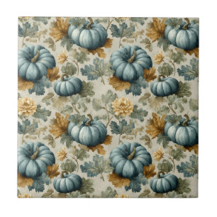 Blue Pumpkin and Autumn Leaves Fall Pattern Tile