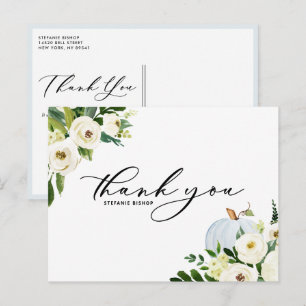 Blue Pumpkin and White Floral Graduation Thank You Postcard