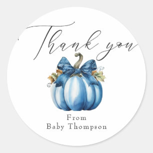 Blue Pumpkin   Autumn Baby Shower Thank You Classic Round Sticker