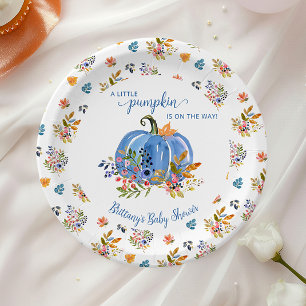 Blue Pumpkin Autumn Whimsical Baby Shower Paper Plate