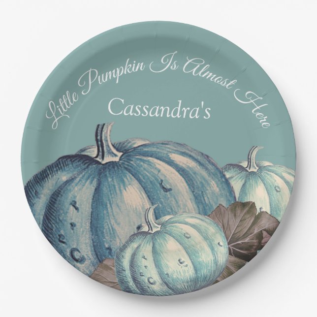  Blue Pumpkin Baby Boy Fall Shower Paper Plate (Front)
