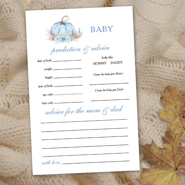 Blue Pumpkin Baby Prediction and Advice Game Card (Creator Uploaded)