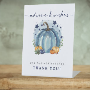 Blue Pumpkin Baby Shower Advice Wishes New Parents Pedestal Sign