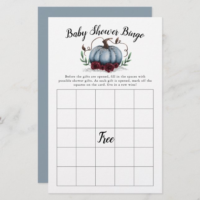 Blue Pumpkin Baby Shower Bingo Game (Front/Back)