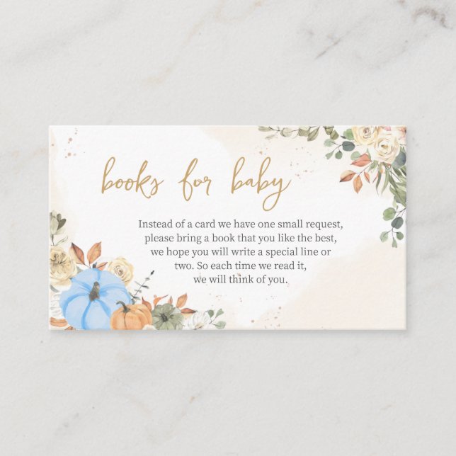 Blue Pumpkin Baby Shower Books for Baby  Enclosure Card (Front)