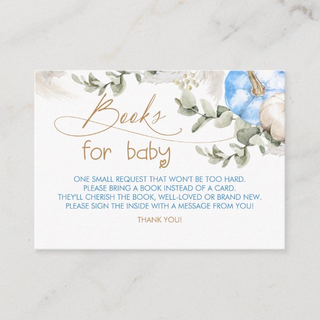Blue Pumpkin Baby Shower Books For Baby Request Enclosure Card (Front)