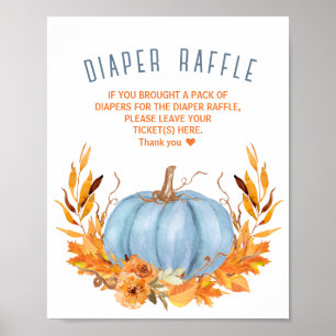 Blue Pumpkin Baby Shower Diaper Raffle Sign