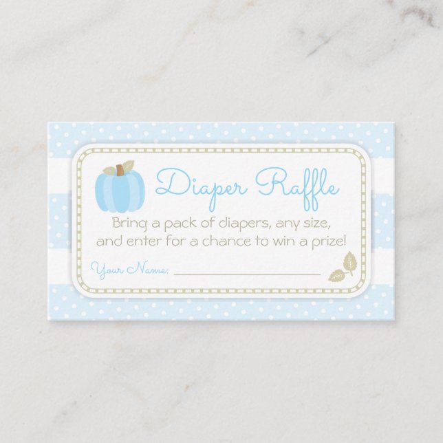 Blue Pumpkin Baby Shower Diaper Raffle Ticket Enclosure Card (Front)