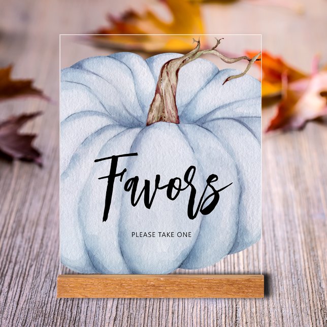 Blue Pumpkin Baby Shower Favours Acrylic Sign (Blue Pumpkin Boy Baby Shower Favors Clear Acrylic Tabletop Sign)