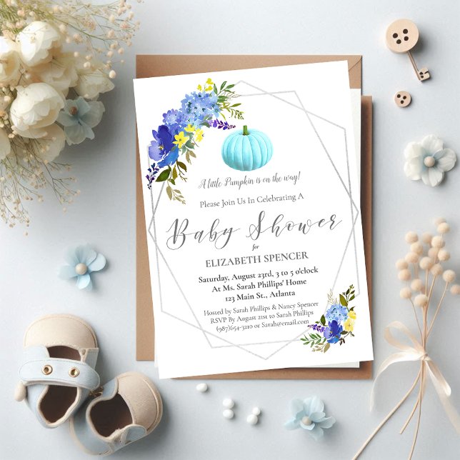Blue Pumpkin Baby Shower Floral Invite (Creator Uploaded)