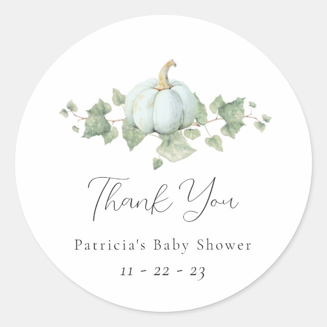 Blue Pumpkin Baby Shower Party Decor Stickers (Front)