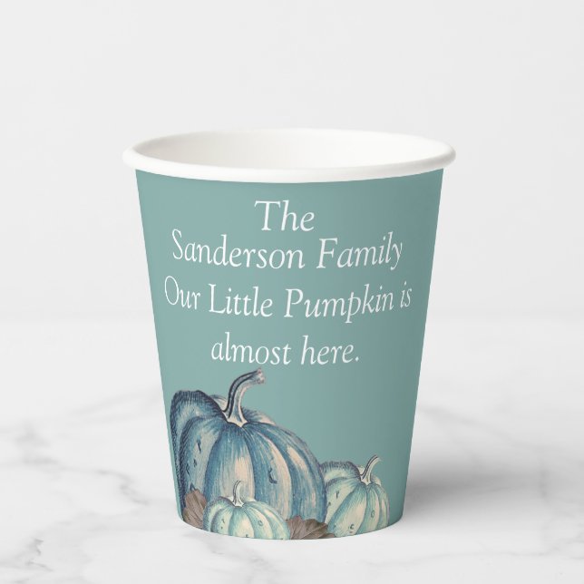 Blue Pumpkin Baby Shower Personalised  Paper Cups (Front)