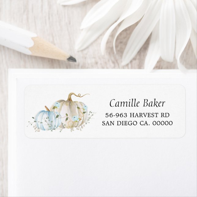 Blue Pumpkin Baby Shower Return Address Label (Insitu)