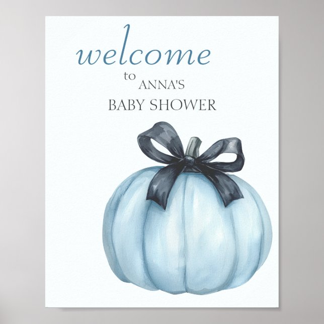 Blue Pumpkin Baby Shower Welcome Poster (Front)