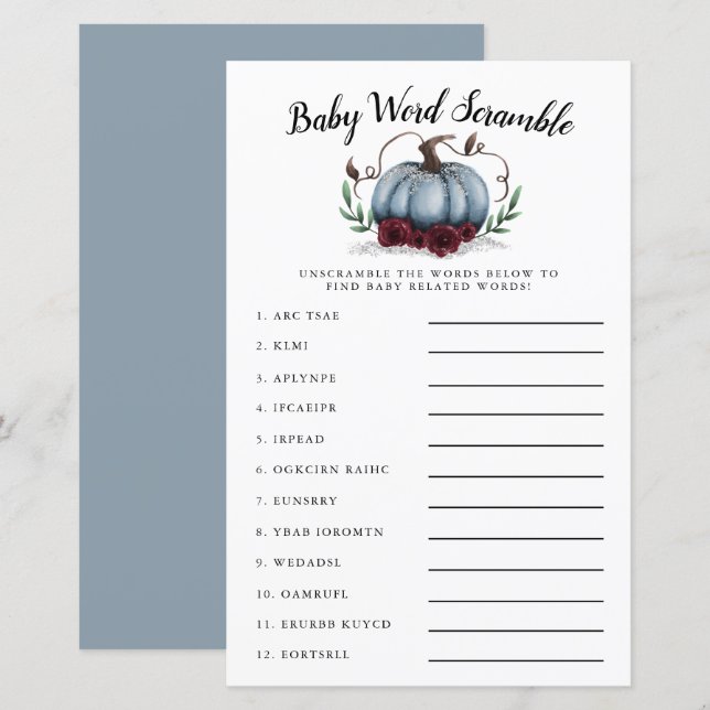 Blue Pumpkin Baby Word Scramble Game (Front/Back)