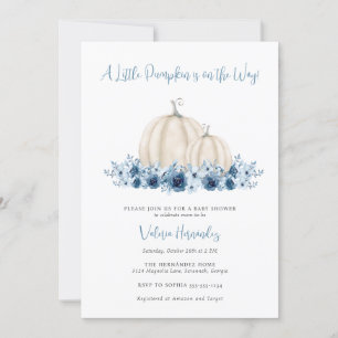 Blue Pumpkin Bilingual Spanish English Baby Shower Invitation