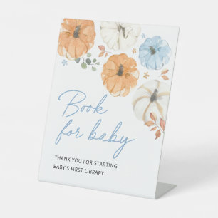 Blue Pumpkin Book For Baby Baby Shower Table Pedestal Sign