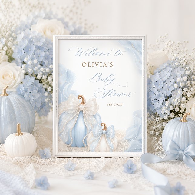 Blue Pumpkin Bow Baby Shower Welcome Poster (Creator Uploaded)