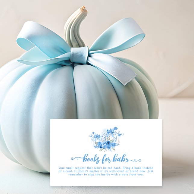 Blue Pumpkin Bow Boy Baby Shower Book Request Enclosure Card (Creator Uploaded)