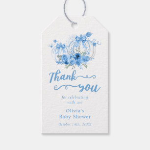 Blue Pumpkin Bow Boy Baby Shower Thank you Gift Tags