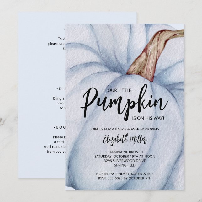 Blue Pumpkin Boy Baby Shower All In One Invitation (Front/Back)