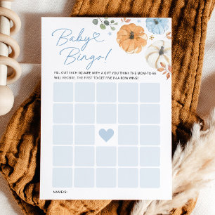 Blue Pumpkin Boy Baby Shower Baby Bingo Game Card