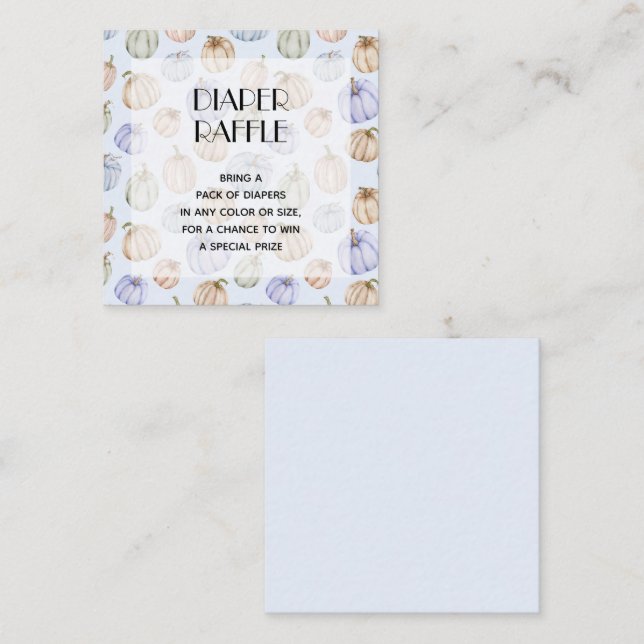Blue Pumpkin Boy Baby Shower Diaper Raffle Enclosure Card (Front/Back)