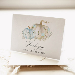Blue Pumpkin Boy Baby Shower Folded Thank You Card