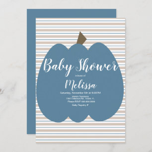 Blue Pumpkin Boy Baby Shower Invitation