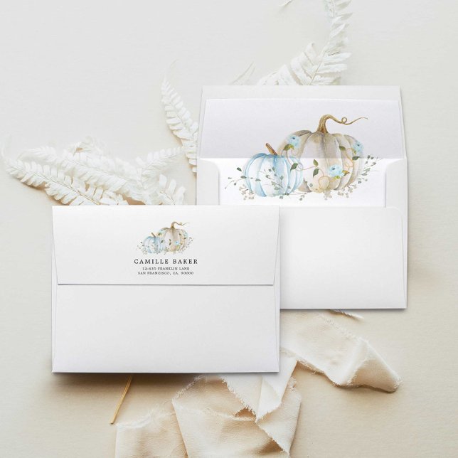 Blue Pumpkin Boy Baby Shower Invitation Envelopes (Fall Pumpkin boy Baby Shower Envelope)